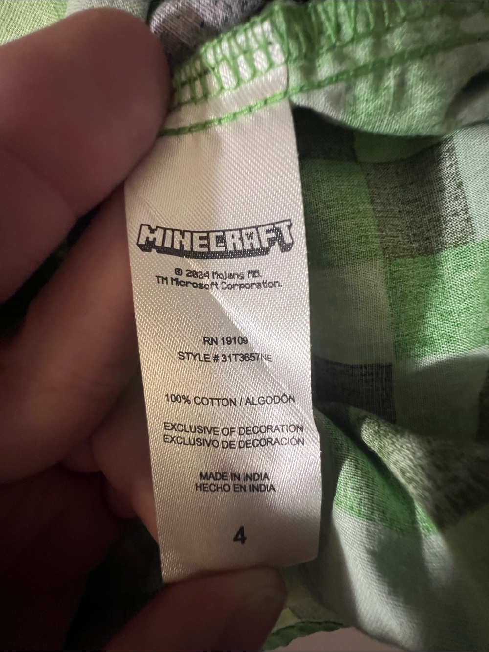 Minecraft Creeper Button-Up Shirt Size 4 Boys Green Pixel Print - Picture 5 of 5